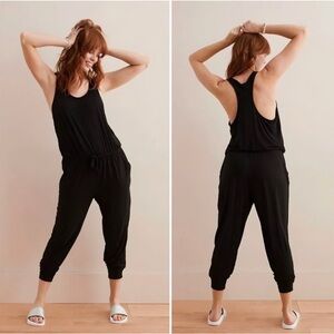 aerie scoop neck racerback tank jogger jumpsuit black size XS drawstring waist